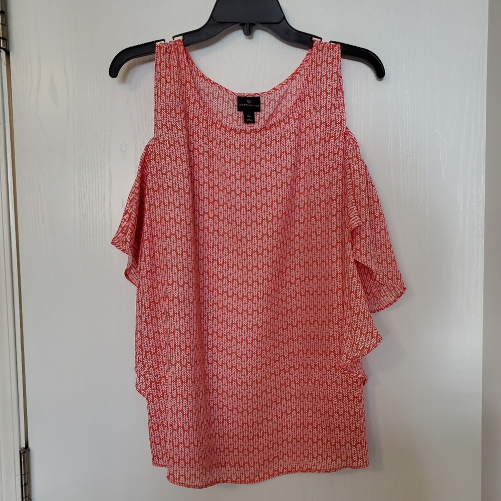 Coral & white Worthington Blouse